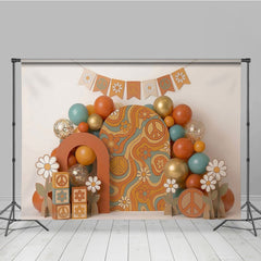 Aperturee Groovy Retro Hippie Photography Backdrop with Peace Signs and Daisy Flowers, 60s 70s Theme Birthday Party Decor
