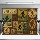 Aperturee Rustic Bigfoot Sasquatch Photography Backdrop, Vintage Forest Signs I Want to Believe Theme Decor