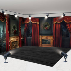 Aperturee - Aperturee Luxury Red Curtain Black Christmas Room Set Backdrop