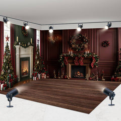 Aperturee - Aperturee Vintage Red Wall Christmas Vibe Room Set Backdrop