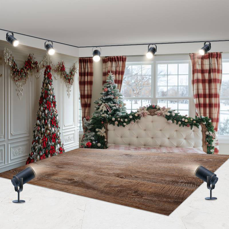 Aperturee - Aperturee White Wall Window Scene Christmas Room Set Backdrop
