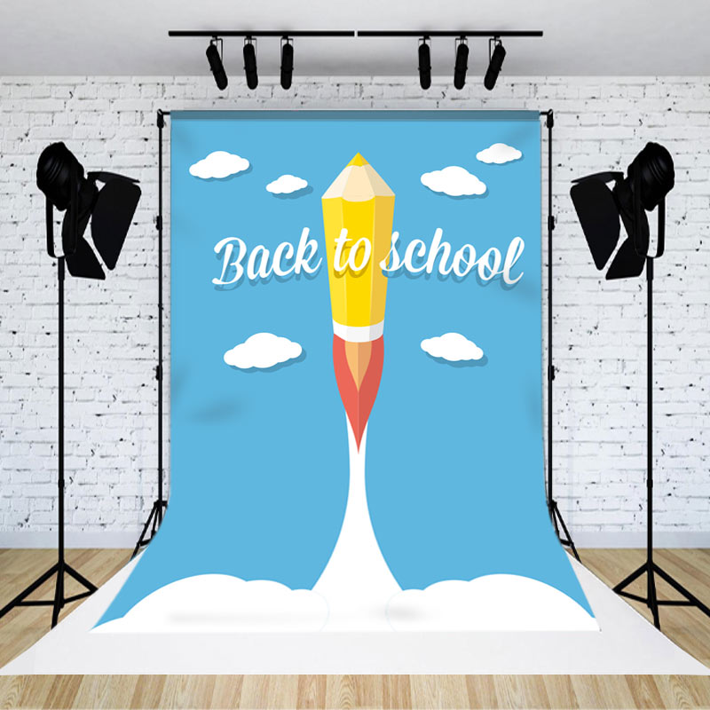 Aperturee - Blue Sky Cloud Flying Pencil Back To School Backdrop