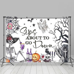 Aperturee - Sips About To Go Down White Happy Halloween Backdrop
