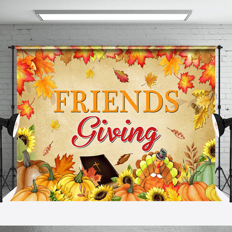 Aperturee - Autumn Maple Leaves Pumpkins Friends Giving Backdrop