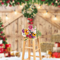 Aperturee - Aperturee Light Brown Wood Door Christmas Vibe Photo Backdrop
