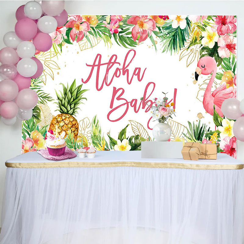Aperturee - Aloha Baby Floral Gender Reveal Backdrop For Girl