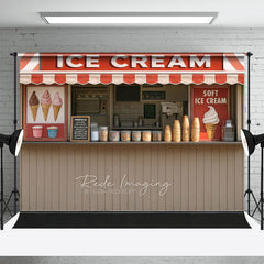Aperturee - Aperturee Summer Red Beige Ice Cream Shop Photography Backdrop