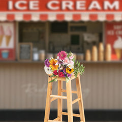 Aperturee - Aperturee Summer Red Beige Ice Cream Shop Photography Backdrop