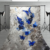 Aperturee - Aperturee Blue Silver Artistic Abstract Butterfly Sweep Backdrop