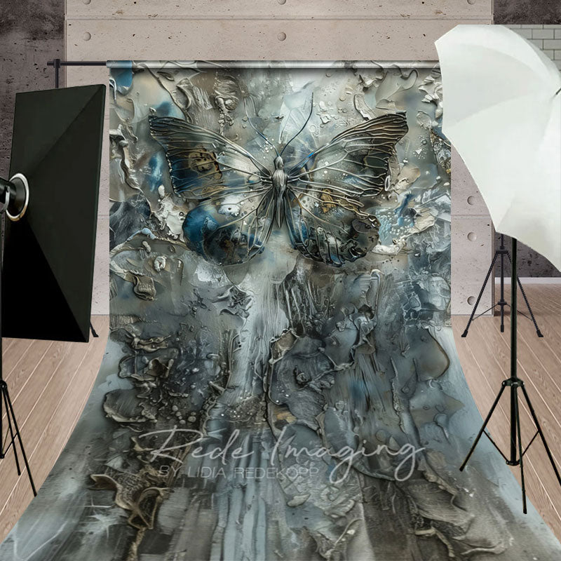 Aperturee - Aperturee Grey Blue Artistic Abstract Butterfly Sweep Backdrop