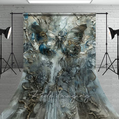 Aperturee - Aperturee Grey Blue Artistic Abstract Butterfly Sweep Backdrop