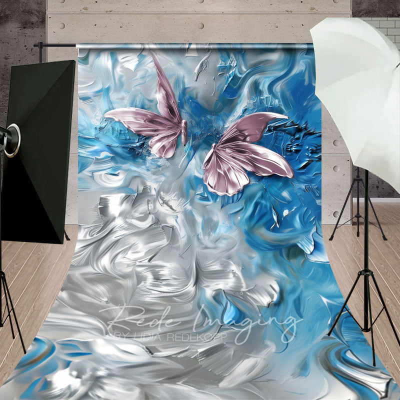 Aperturee - Aperturee Elegant Pink Blue Abstract Butterfly Sweep Backdrop