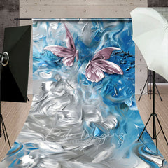 Aperturee - Aperturee Elegant Pink Blue Abstract Butterfly Sweep Backdrop