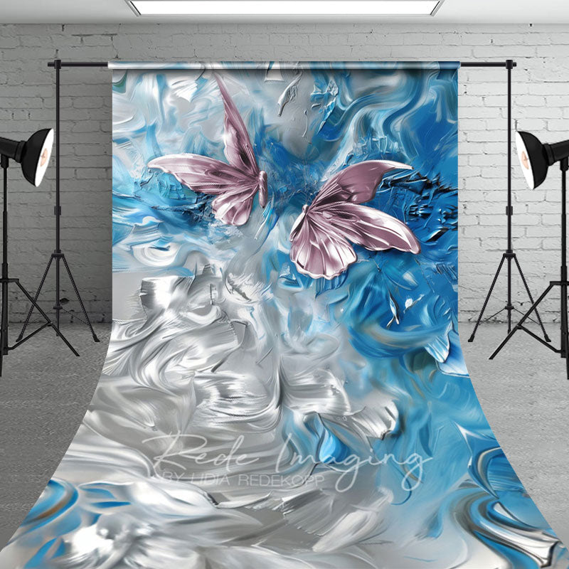 Aperturee - Aperturee Elegant Pink Blue Abstract Butterfly Sweep Backdrop