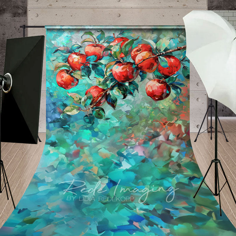 Aperturee - Aperturee Red Abstract Painted Apples Fine Art Sweep Backdrop