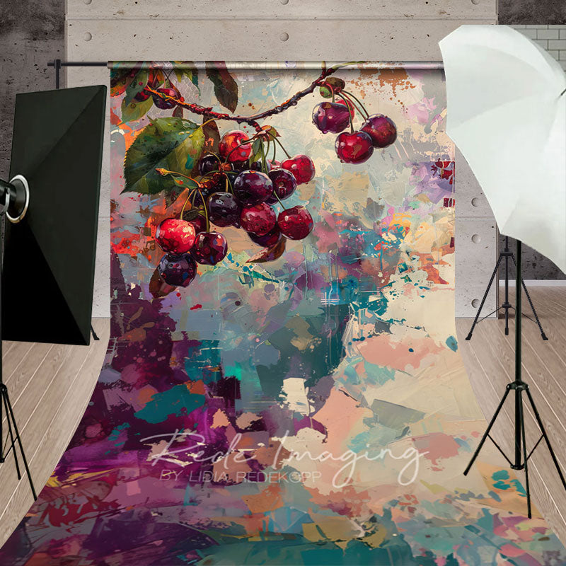 Aperturee - Aperturee Messy Abstract Paint Cherries Fine Art Sweep Backdrop