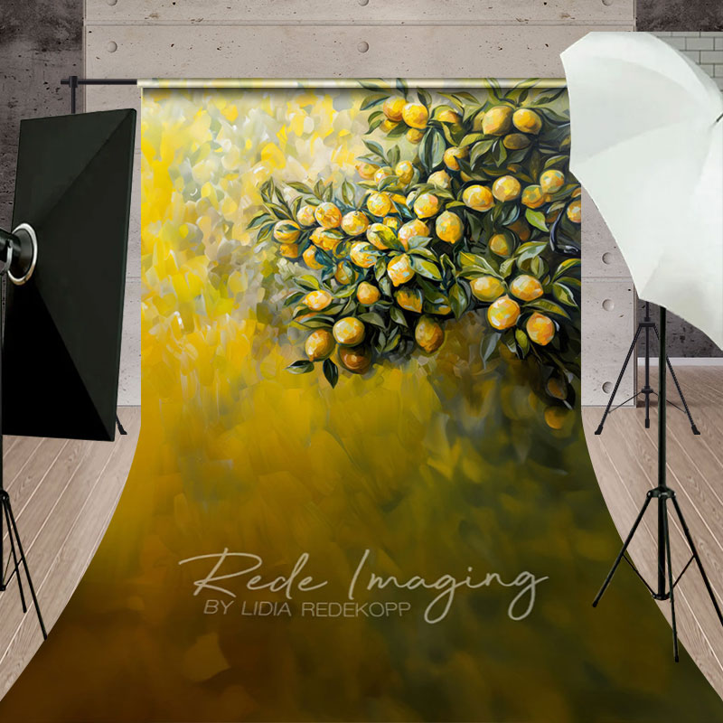 Aperturee - Aperturee Yellow Abstract Painted Lemons Fine Art Sweep Backdrop