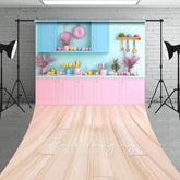 Aperturee - Aperturee Bright Pink Blue Easter Kitchen Sweep Photo Backdrop
