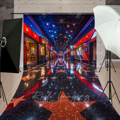 Aperturee - Aperturee Retro Blue Red Starry Cinema Cake Smash Sweep Backdrop