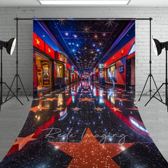 Aperturee - Aperturee Retro Blue Red Starry Cinema Cake Smash Sweep Backdrop