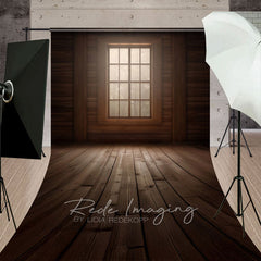 Aperturee - Aperturee Dim Vintage Wooden Cabin Window Photo Sweep Backdrop