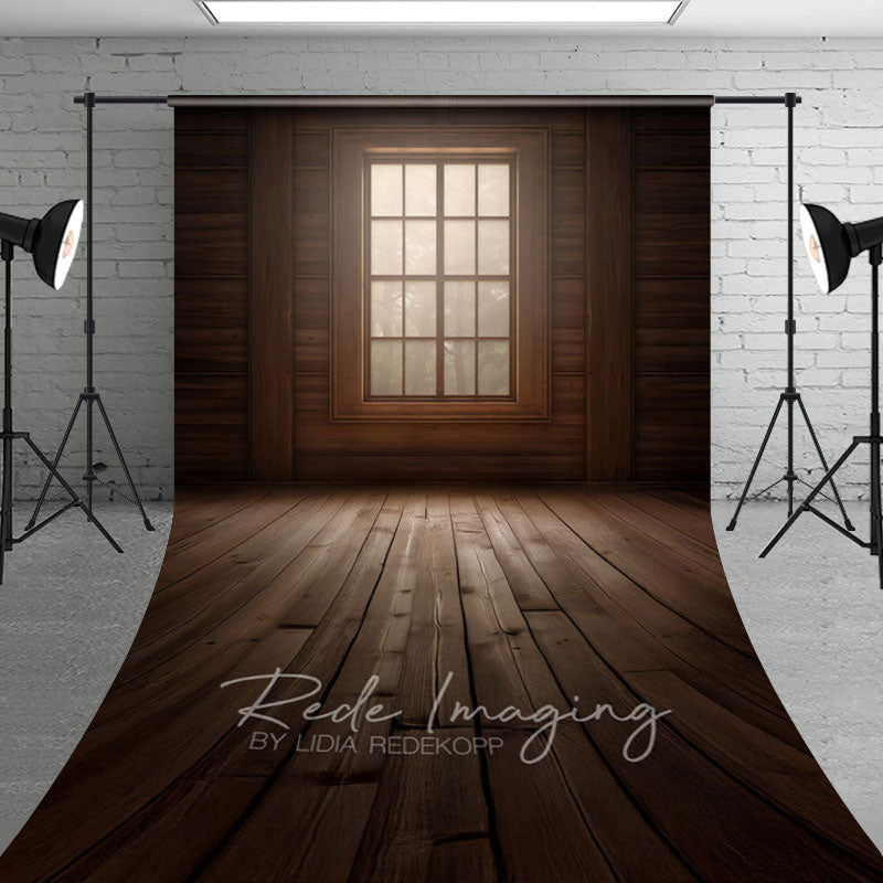 Aperturee - Aperturee Dim Vintage Wooden Cabin Window Photo Sweep Backdrop