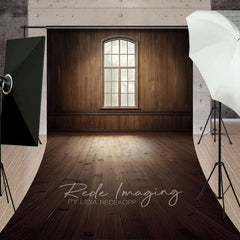 Aperturee - Aperturee Dim Vintage Brown Wood Cabin Window Sweep Backdrop