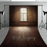 Aperturee - Aperturee Dim Vintage Brown Wood Cabin Window Sweep Backdrop