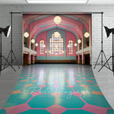 Aperturee - Aperturee Pink Green Dance Hall Architecture Photo Backdrop