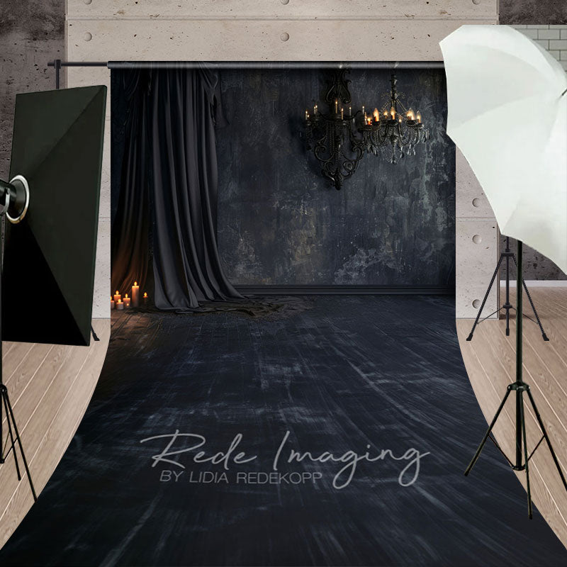 Aperturee - Aperturee Dark Black Room Curtain Candle Retro Wall Sweep Backdrop