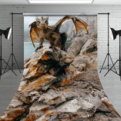 Aperturee - Aperturee Coast Rocks Welsh Dragon Natural Scene Sweep Backdrop