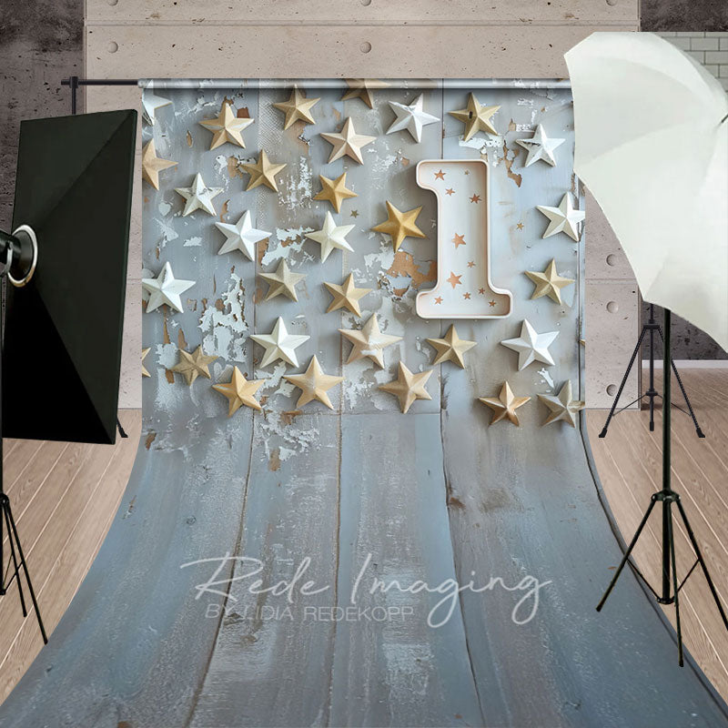 Aperturee - Aperturee Stars Wooden First Birthday Cake Smash Sweep Backdrop