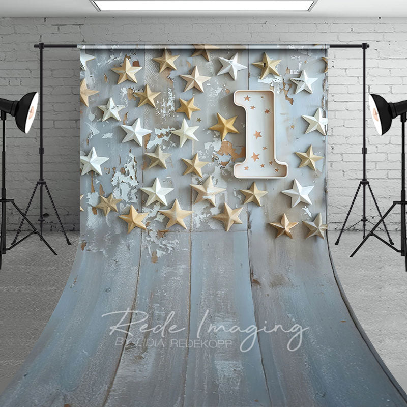 Aperturee - Aperturee Stars Wooden First Birthday Cake Smash Sweep Backdrop