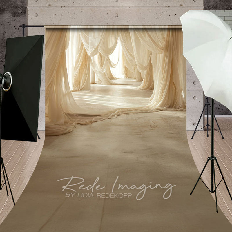 Aperturee - Aperturee Elegant Beige Flowy Drapery Maternity Sweep Backdrop