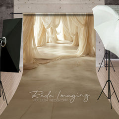 Aperturee - Aperturee Elegant Beige Flowy Drapery Maternity Sweep Backdrop