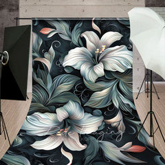 Aperturee - Aperturee Green White Funky Floral Fine Art Sweep Backdrop