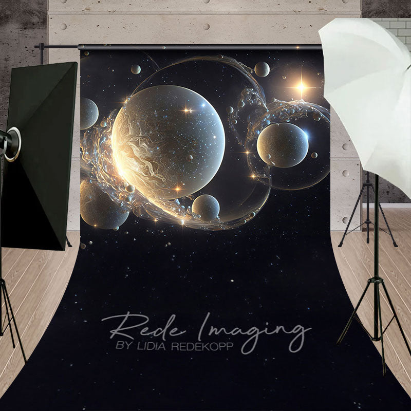 Aperturee - Aperturee Gold Sparkle Galactic Bubbles Fine Art Sweep Backdrop