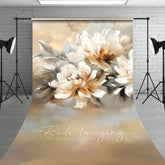 Aperturee - Aperturee White Orange Oil Painted Flowers Sweep Photo Backdrop