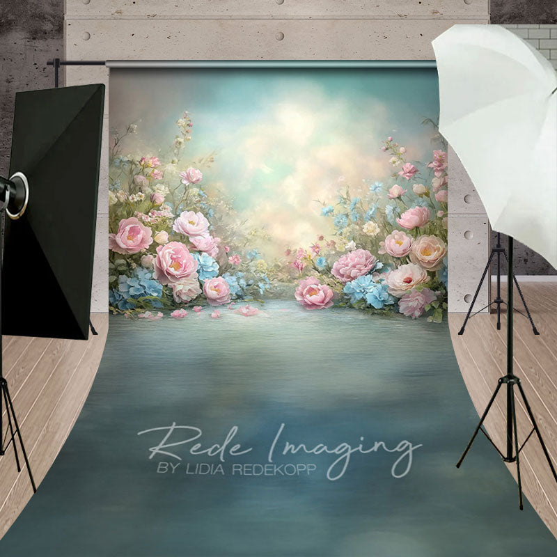 Aperturee - Aperturee Painted Colorful Pastel Florals Sweep Photo Backdrop