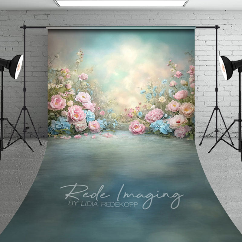 Aperturee - Aperturee Painted Colorful Pastel Florals Sweep Photo Backdrop