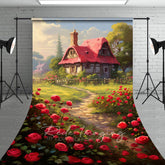 Aperturee - Aperturee Spring Greenery Red Rose Cabin Garden Sweep Backdrop