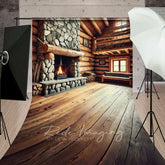 Aperturee - Aperturee Fathers Day Rustic Wood Cabin Fireplace Sweep Backdrop