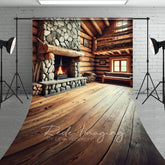 Aperturee - Aperturee Fathers Day Rustic Wood Cabin Fireplace Sweep Backdrop