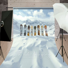 Aperturee - Aperturee Winter Snow Mountain Snowboards Sweep Photo Backdrop