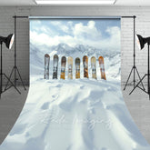 Aperturee - Aperturee Winter Snow Mountain Snowboards Sweep Photo Backdrop