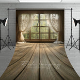 Aperturee - Aperturee Beige Curtain Window Bamboo Forest Scene Sweep Backdrop