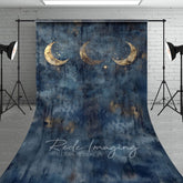 Aperturee - Aperturee Gold Sparkly Moons Blue Abstract Night Sweep Backdrop