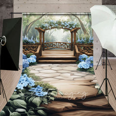 Aperturee - Aperturee Mothers Day Blue Floral Spring Arch Sweep Backdrop