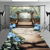 Aperturee - Aperturee Mothers Day Blue Floral Spring Arch Sweep Backdrop