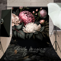 Aperturee - Aperturee Green Leaves Pink White Spring Florals Sweep Backdrop